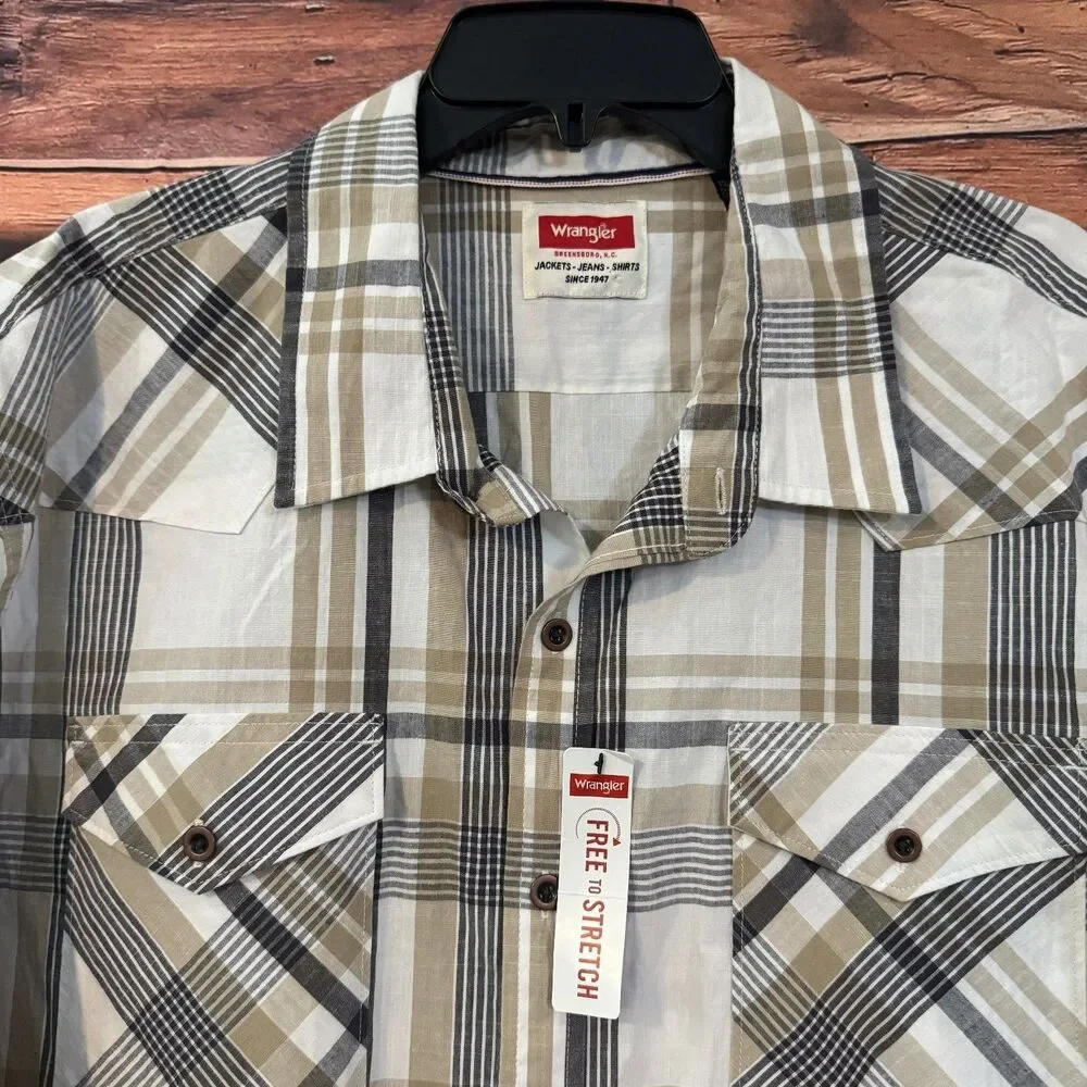 Wrangler Men's Casual Button-Down Shirt 2XL Big Tall Plaid Cotton Blend Stretch